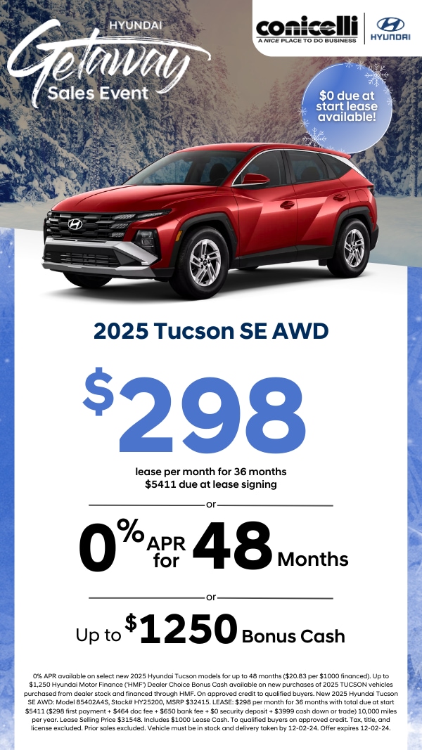 Lease a new 2025 Tucson SE AWD for only $298 per month! Claim this Special...