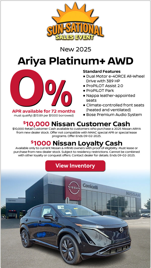 2025 Ariya Platinum+ offers 0% APR, $10,000 Customer Cash, $1000 Loyalty Cash! Ask if you qualify...