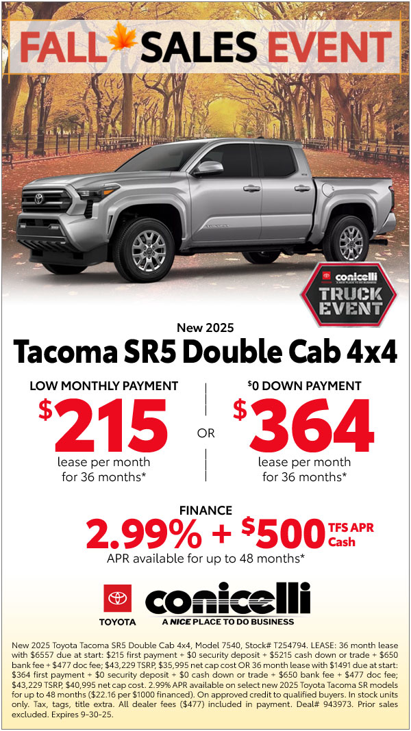 $215/mo. leases a New 2025 Tacoma SR5 Double Cab 4x4! Claim this Special...