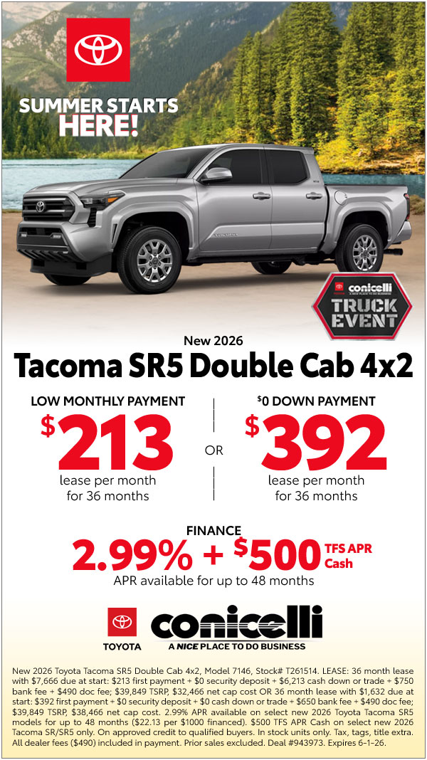 $213/mo. leases a New 2026 Tacoma SR5 Double Cab 4x2! Claim this Special...