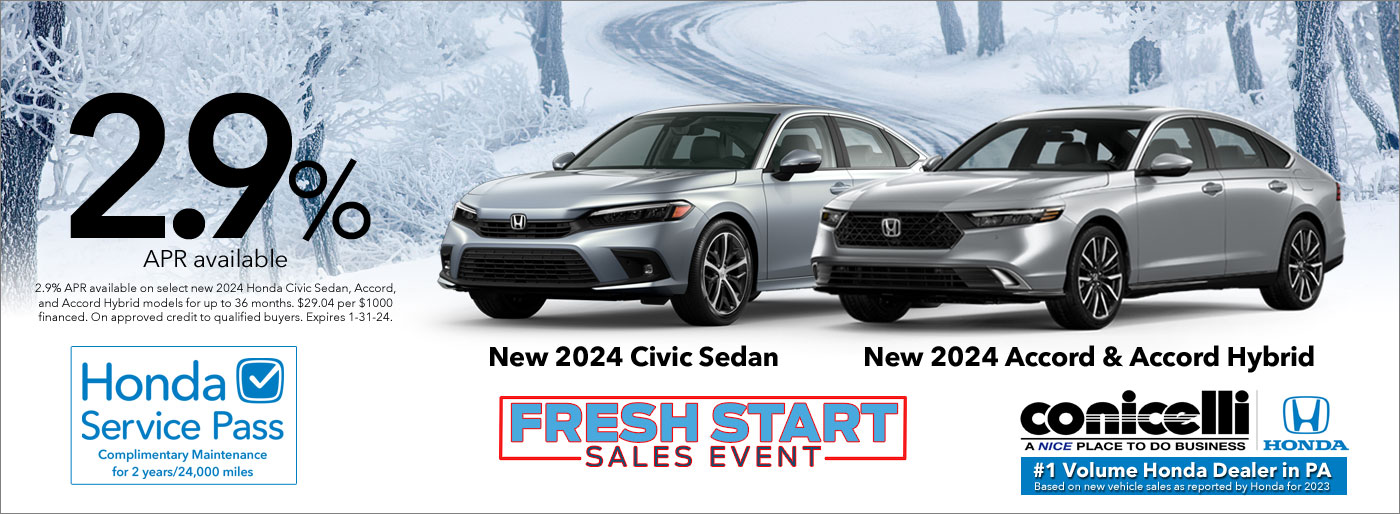 2.9% APR available on New 2024 Civic Sedan, Accord, and Accord Hybrid! Click to view all Specials...