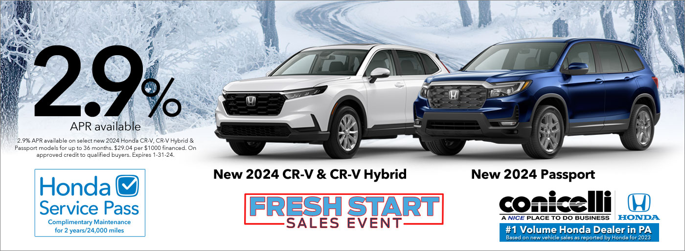 2.9% APR available on New 2024 CR-V, CR-V Hybrid, and Passport! Click to view all Specials...