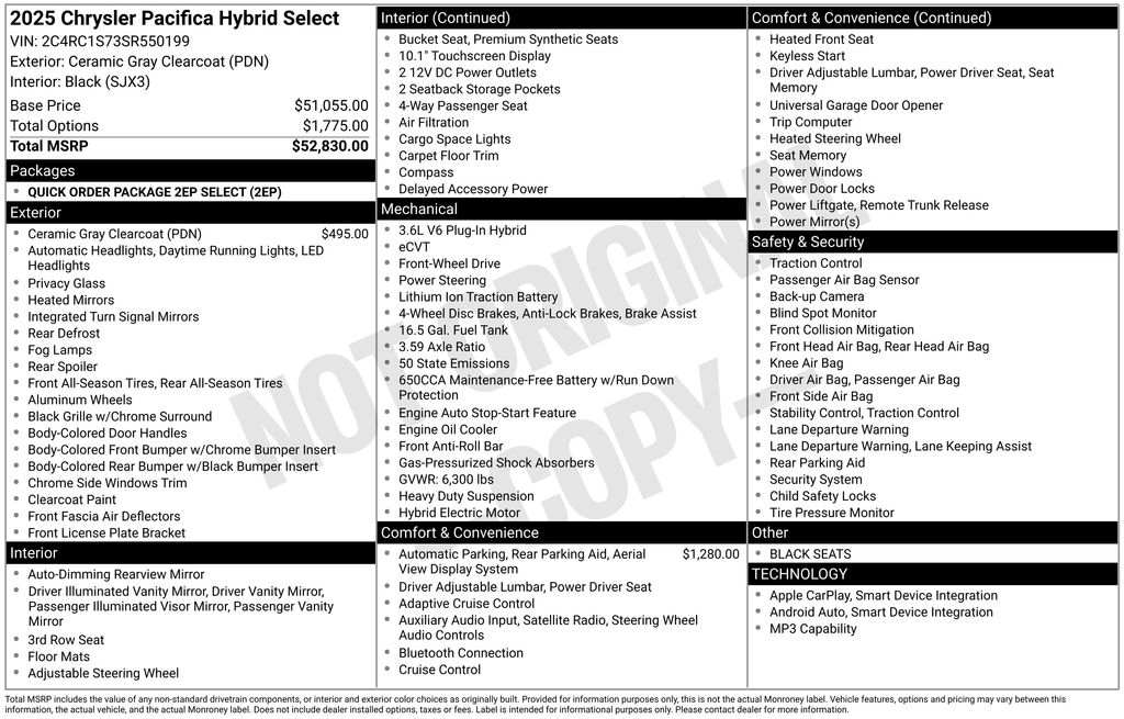 2025 Chrysler Pacifica Hybrid Select 7
