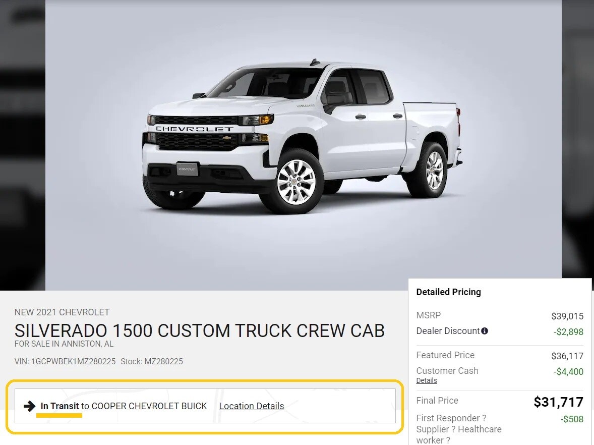 New Chevrolet Silverado in Transit