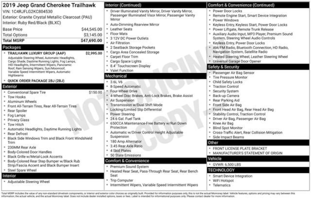 Used 2019 Jeep Grand Cherokee Trailhawk 4x4 SUV