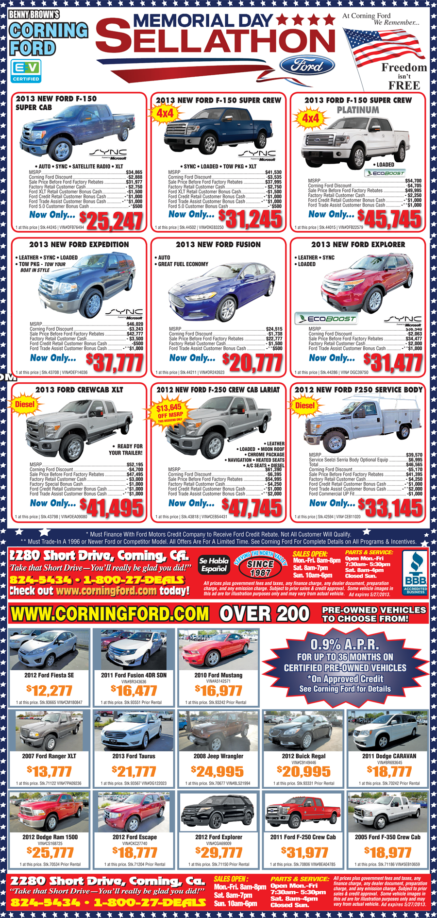 Memorial Day Special Corning Ford