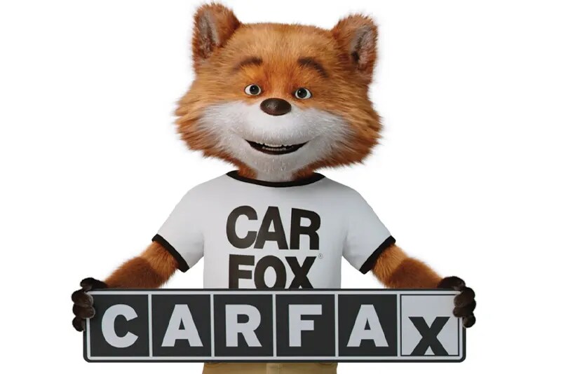 Carfax Fox holding the logo sign