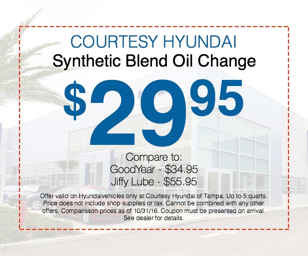 29.95 Synthetic Blend Oil Change Hyundai Service Tampa