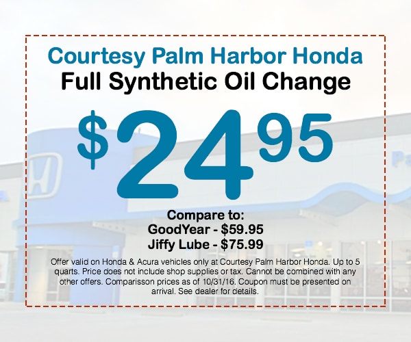 $24.95 Full Synthetic Oil Change | Honda Service Coupons Tampa