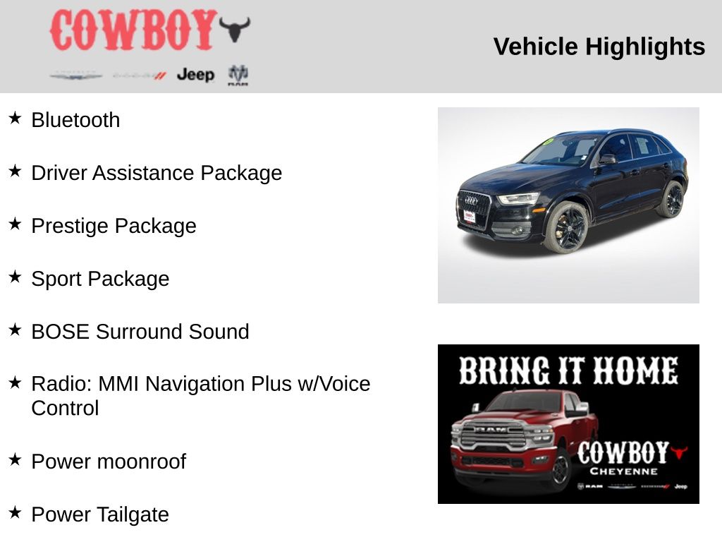 Used 2015 Audi Q3 Prestige with VIN WA1GFCFSXFR004787 for sale in Cheyenne, WY