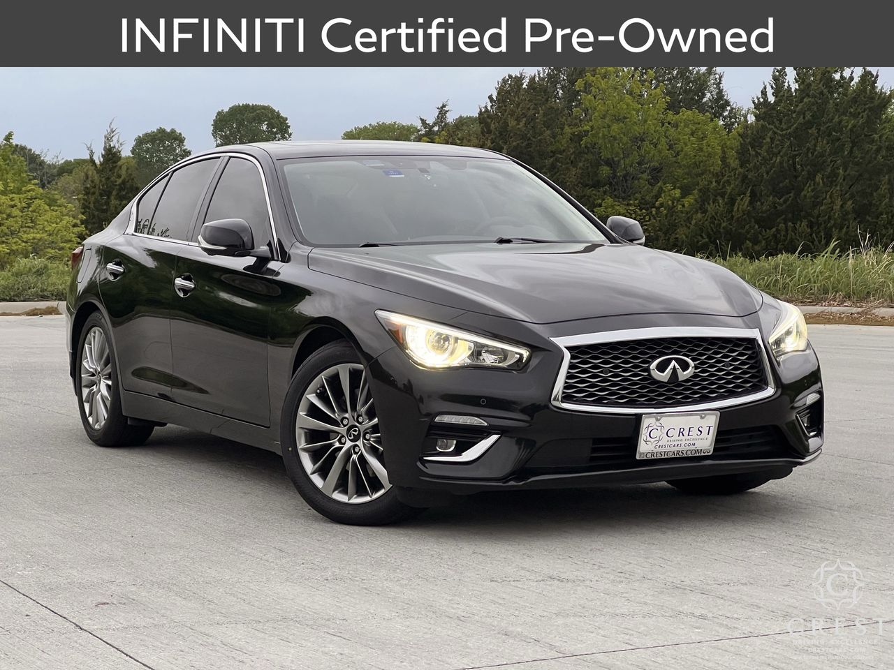 Midnight Black 2023 INFINITI Q50 Luxe RWD Sedan Rear-Wheel Drive 7-Speed Automatic Overdrive
