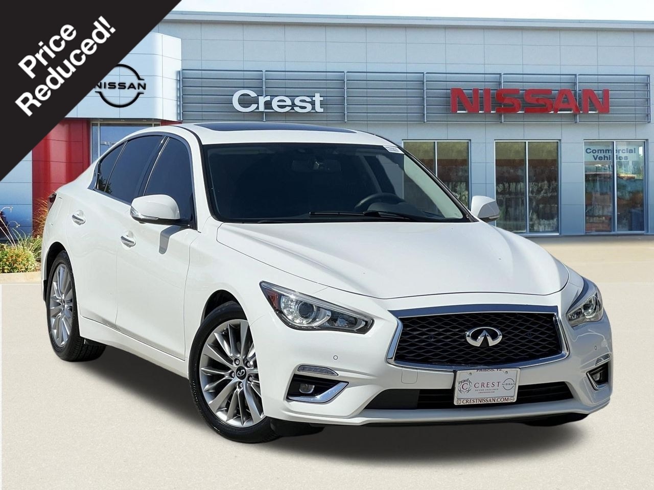 Pure White 2023 INFINITI Q50 Sedan All-Wheel Drive 7-Speed Automatic