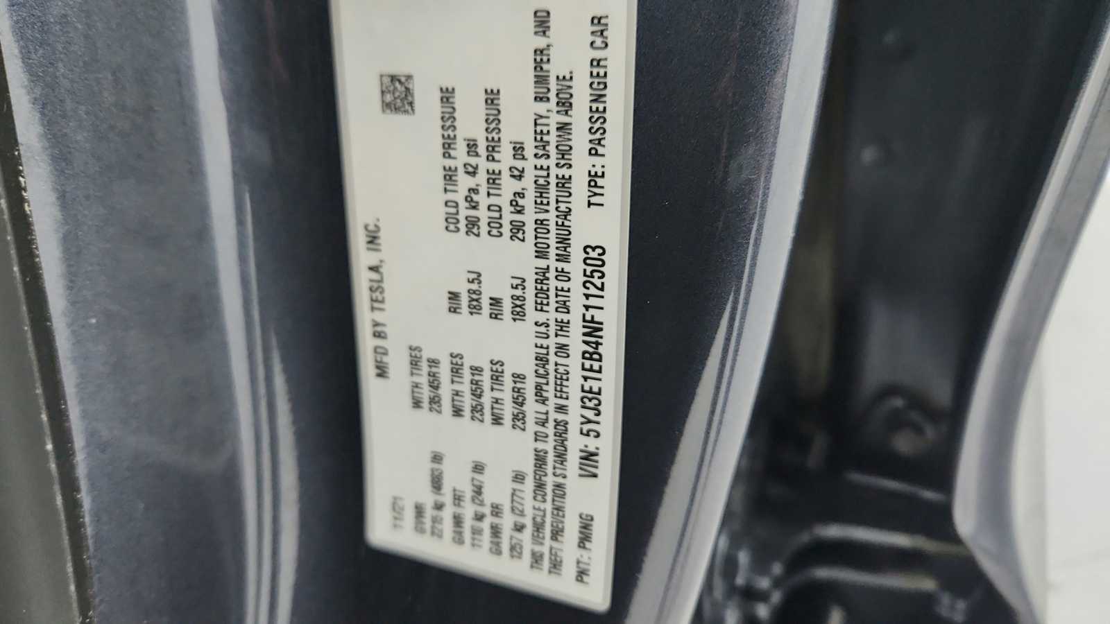 Used 2022 Tesla Model 3 Long Range with VIN 5YJ3E1EB4NF112503 for sale in North Charleston, SC