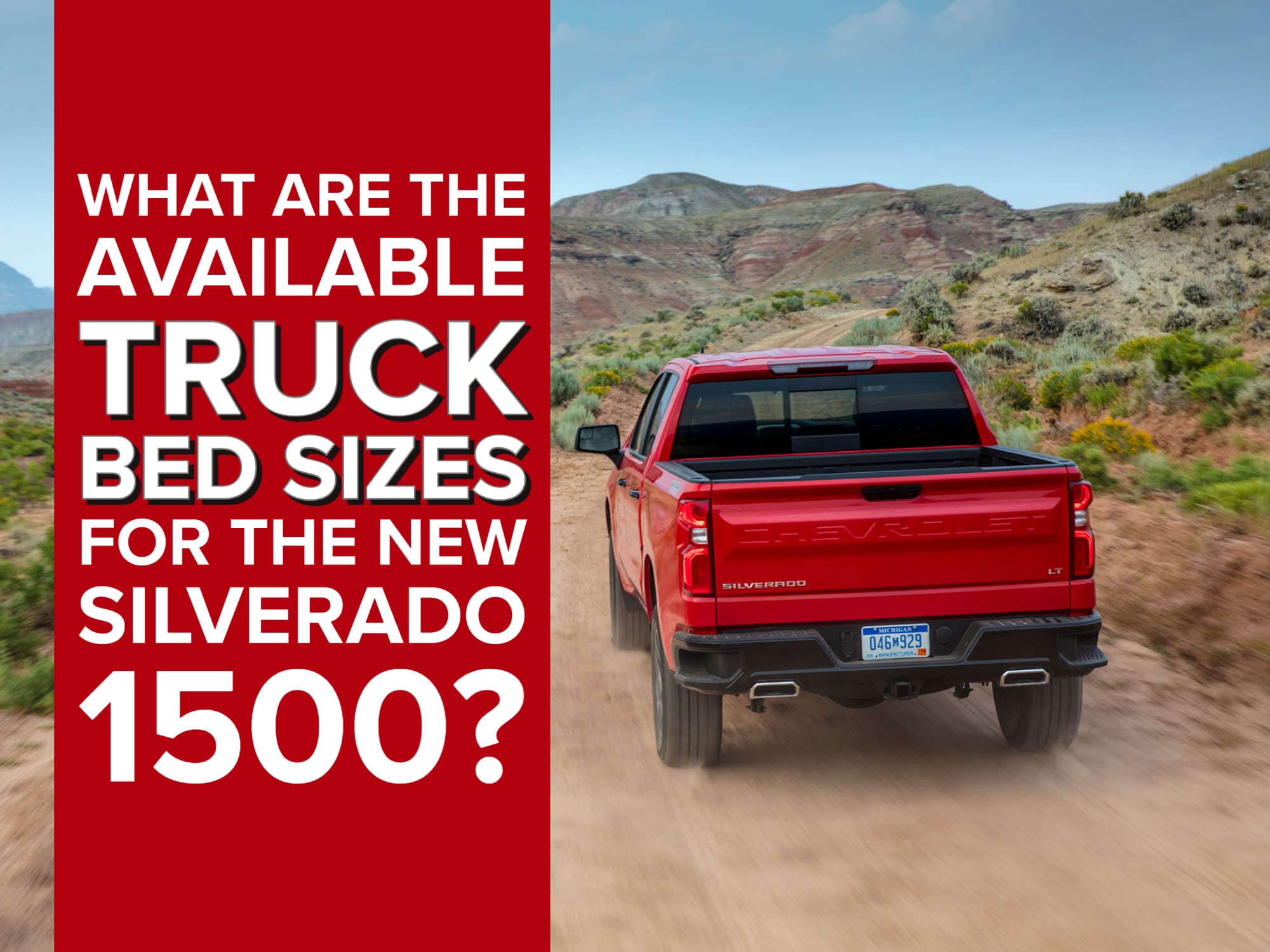Rear View of red Silverado driving offroad