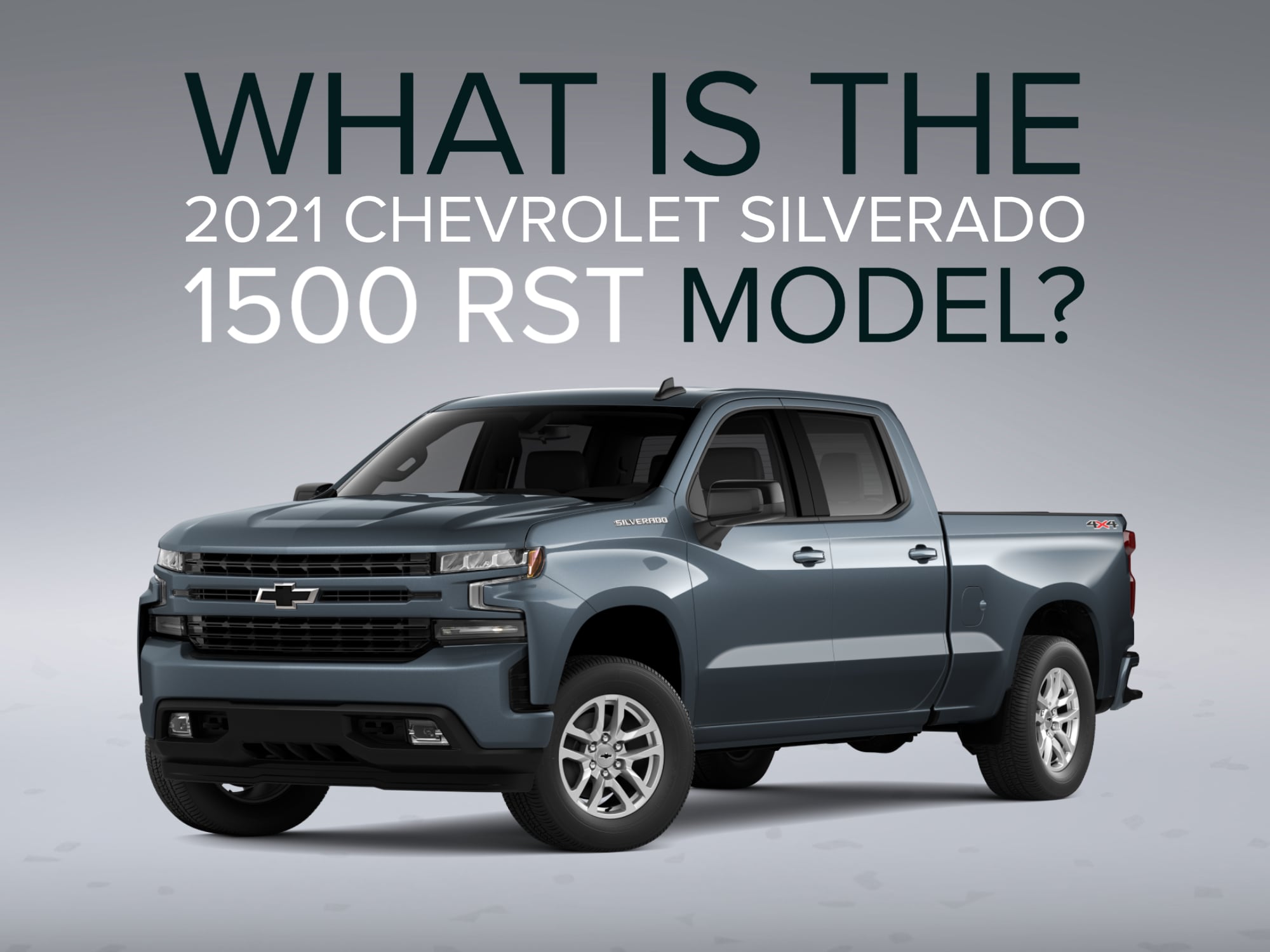 Front 3/4 of Slate Grey Silverado RST truck with Grey background