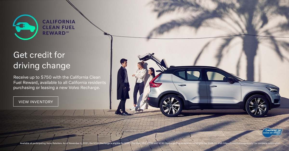 Get the California Clean Fuel Reward Cash on hybrid and electric Volvos at Culver City Volvo Cars