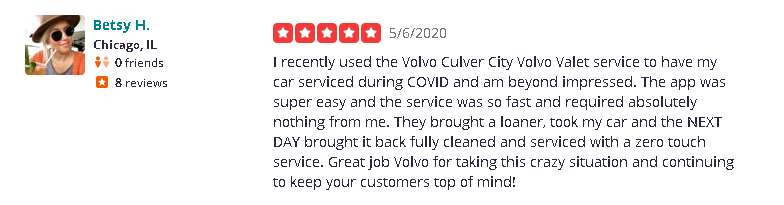 Great service from Culver City Volvo Valet service
