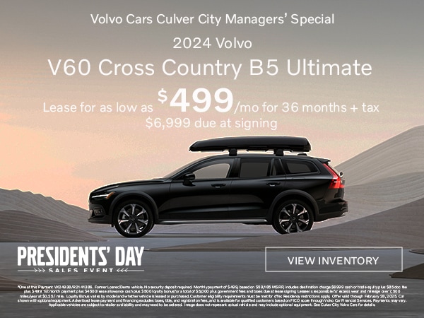 New 2024 Volvo V60 Cross Country B5 Ultimate. Lease for as low as $499 per month/36 months + tax at Culver City Volvo