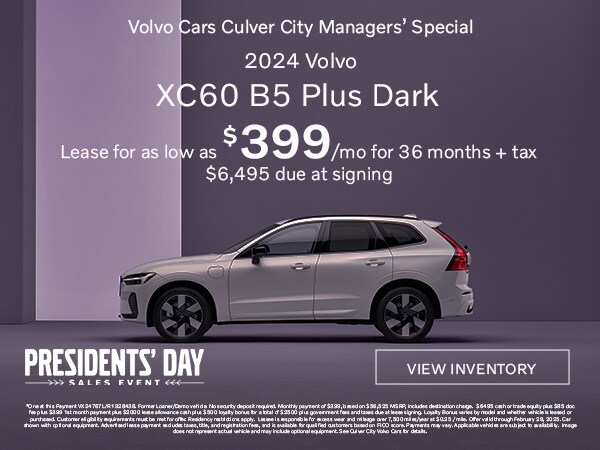New 2024 Volvo XC60 B5 Plus Dark. Lease for as low as $399 per month/36 months + tax at Culver City Volvo