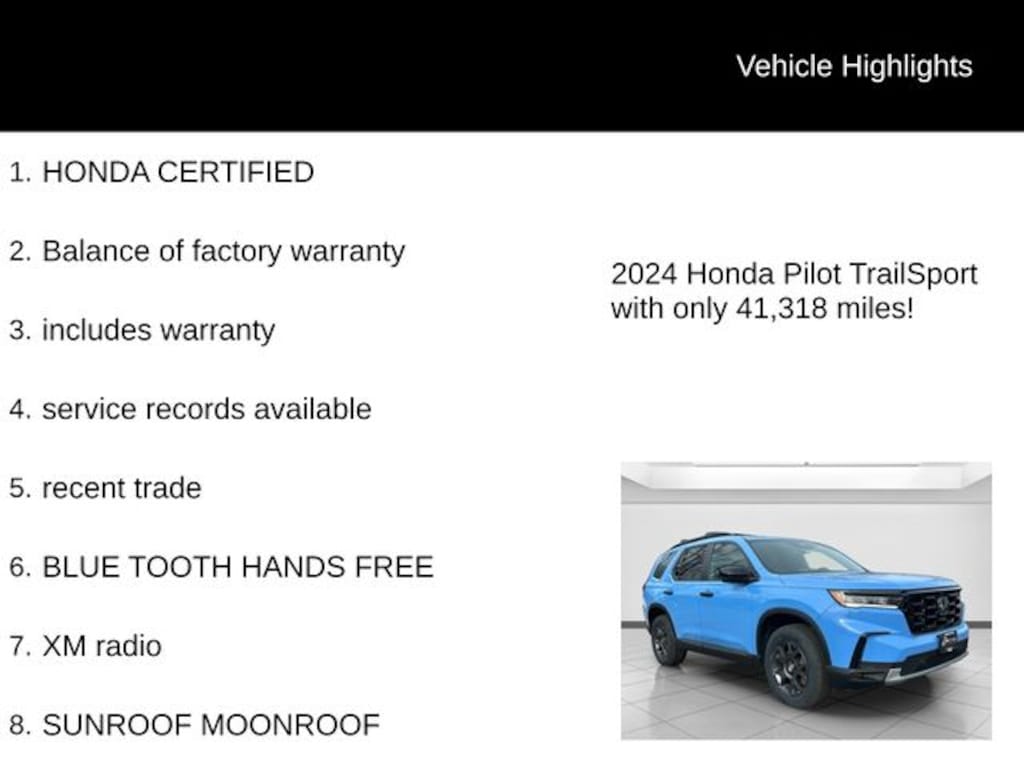 Certified 2024 Honda Pilot TrailSport SUV