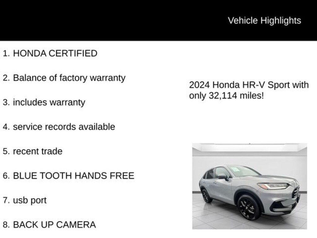 Certified 2024 Honda HR-V Sport w/BSI SUV