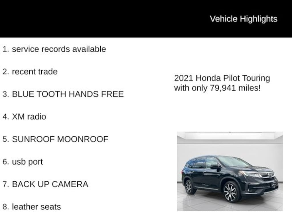 Used 2021 Honda Pilot Touring 8 Passenger AWD SUV