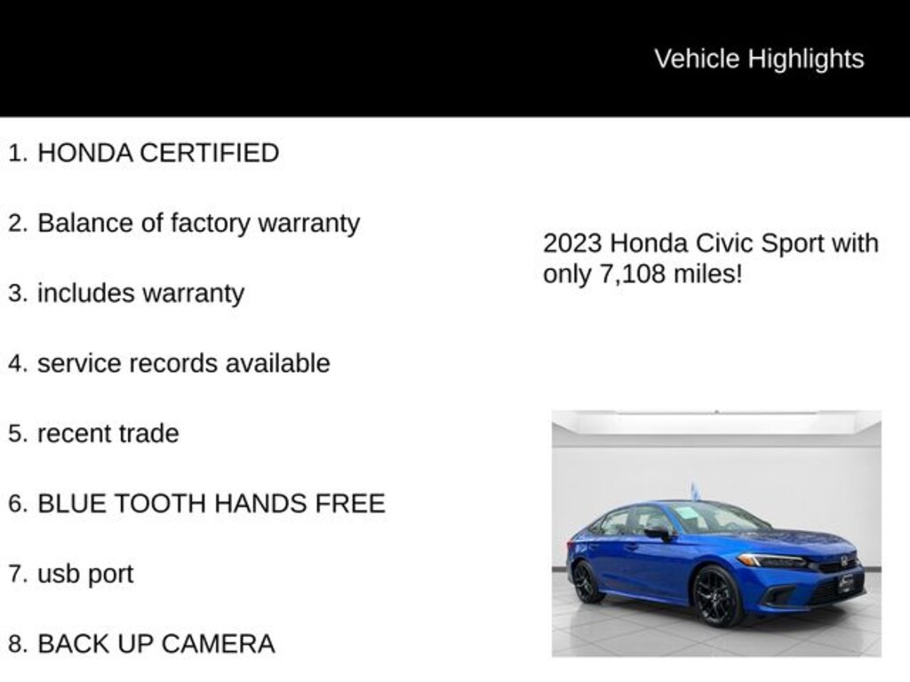 Certified 2023 Honda Civic Sport Sedan