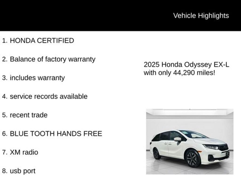 Certified 2025 Honda Odyssey EX-L Van