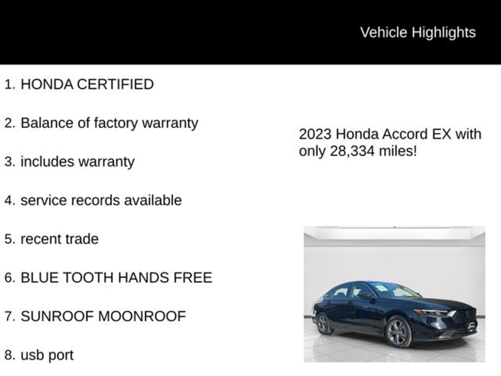 Certified 2023 Honda Accord EX Sedan