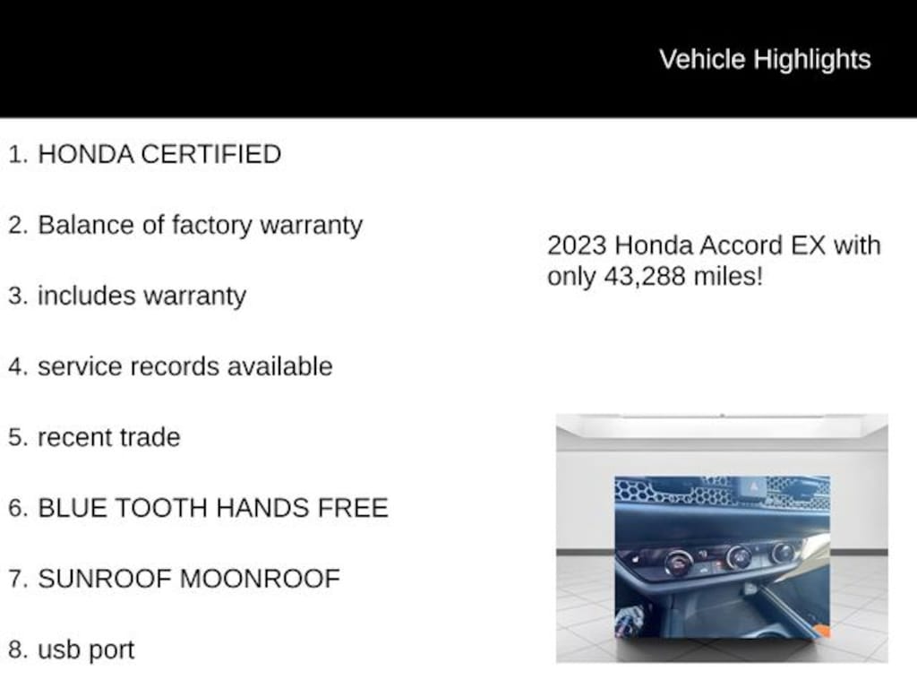 Certified 2023 Honda Accord EX Sedan