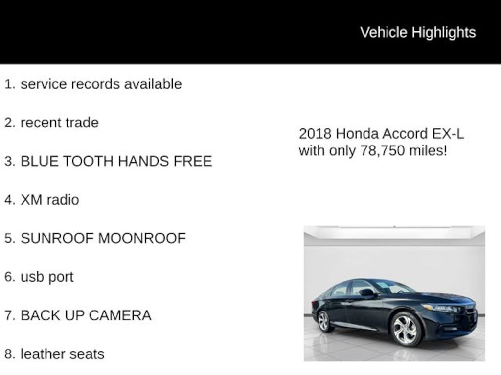 Used 2018 Honda Accord EX-L 2.0T Sedan
