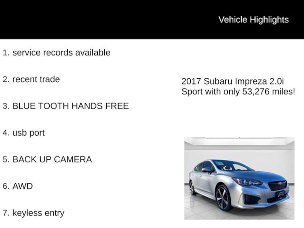 Used 2017 Subaru Impreza 2.0i Sport Hatchback