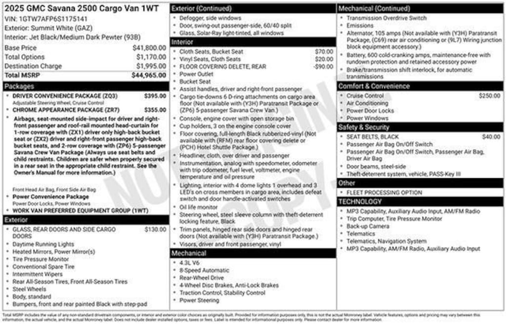 Used 2025 GMC Savana Cargo Work Van Van Cargo Van