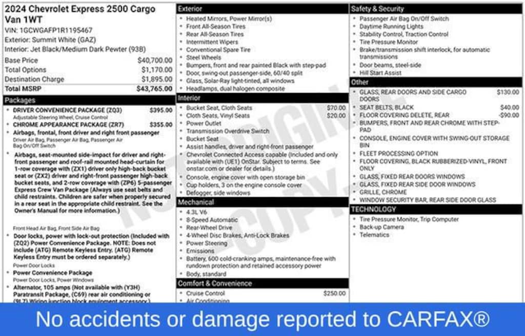 Used 2024 Chevrolet Express Cargo 2500 WT Van Cargo Van
