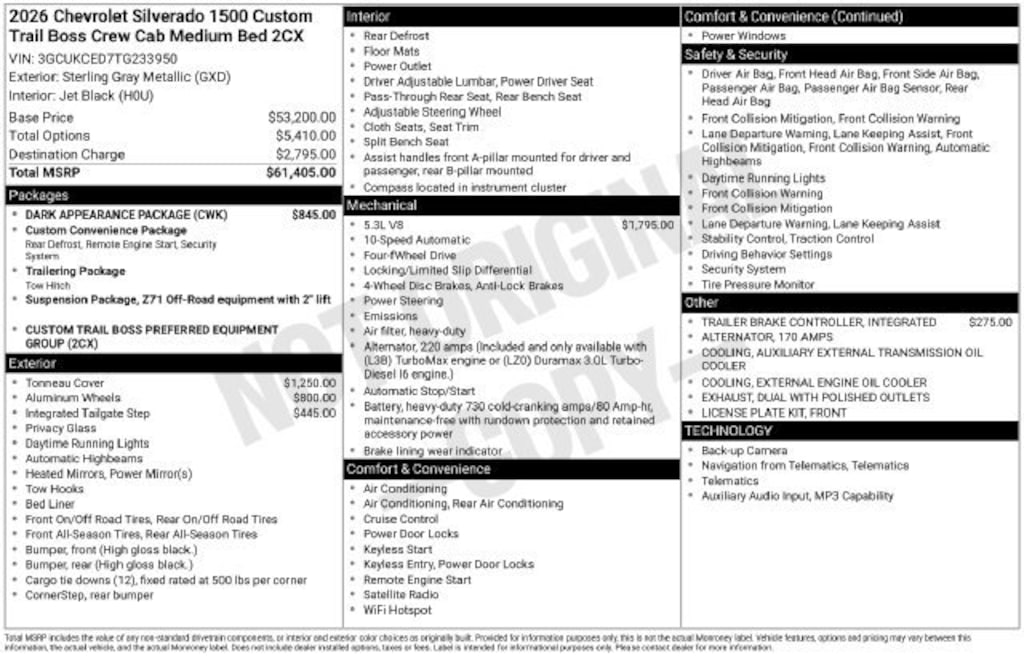 New 2026 Chevrolet Silverado 1500 Custom Trail Boss Truck Crew Cab