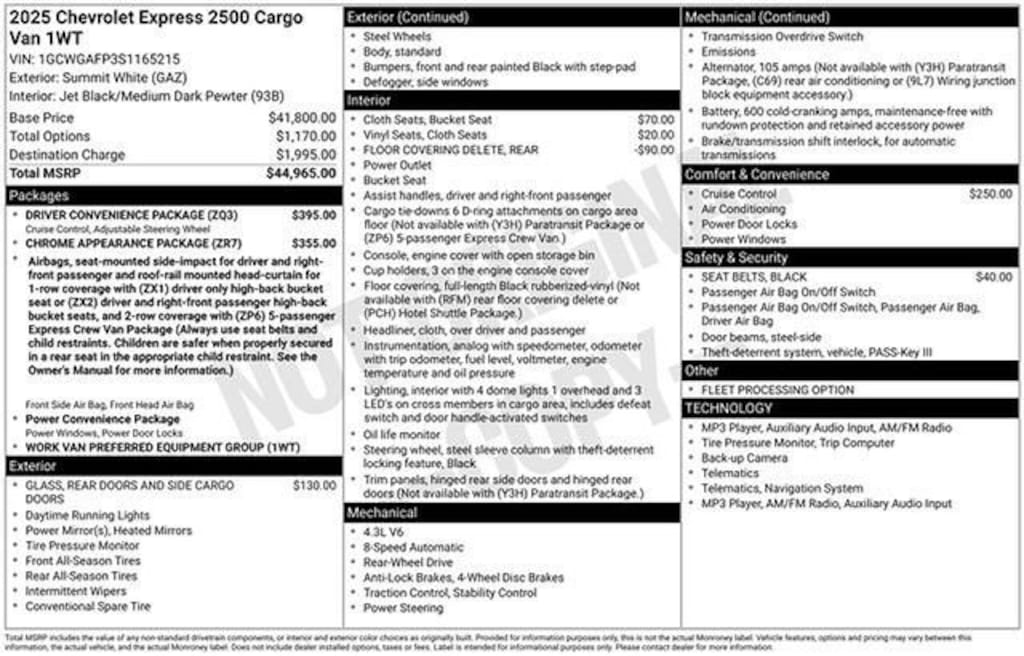 Used 2025 Chevrolet Express Cargo WT Van Cargo Van