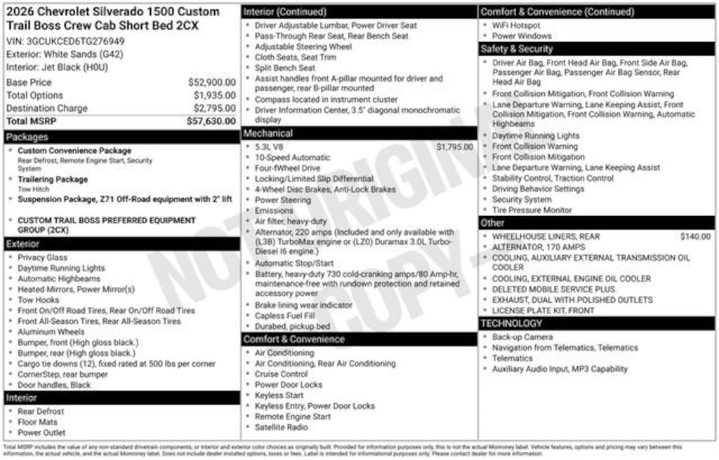 New 2026 Chevrolet Silverado 1500 Custom Trail Boss Truck Crew Cab