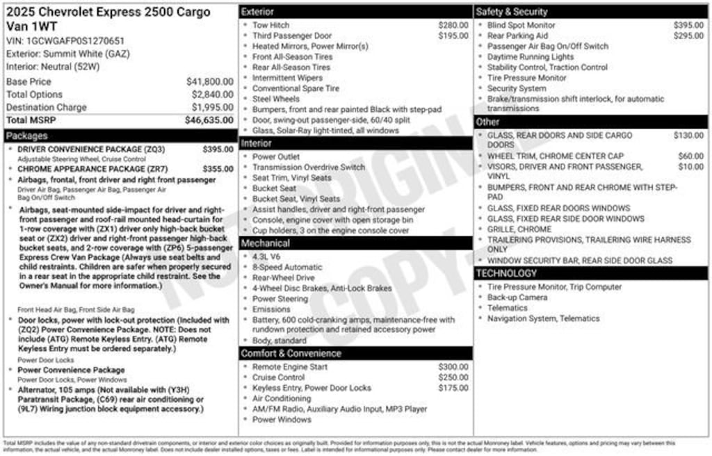 Used 2025 Chevrolet Express Cargo 2500 WT Van Cargo Van