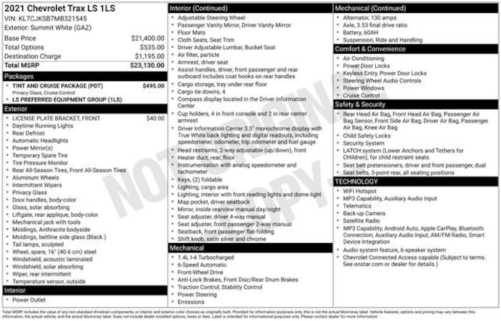 Used 2021 Chevrolet Trax LS SUV