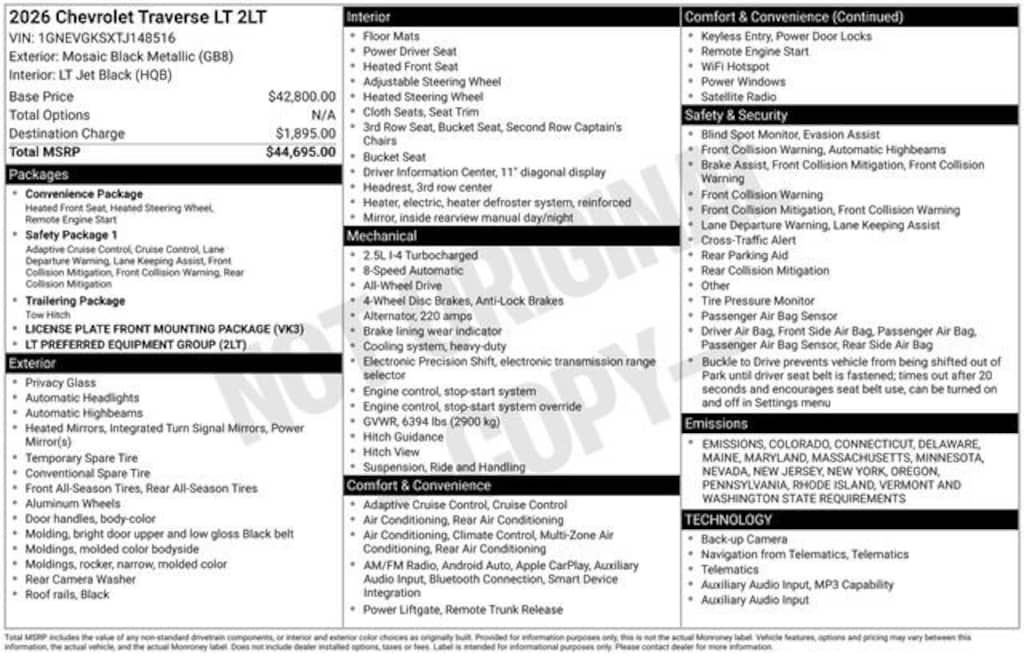 New 2026 Chevrolet Traverse LT SUV