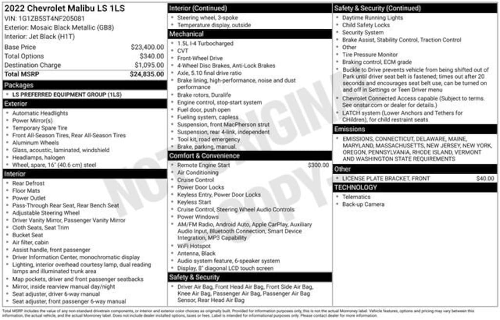 Used 2022 Chevrolet Malibu LS Sedan