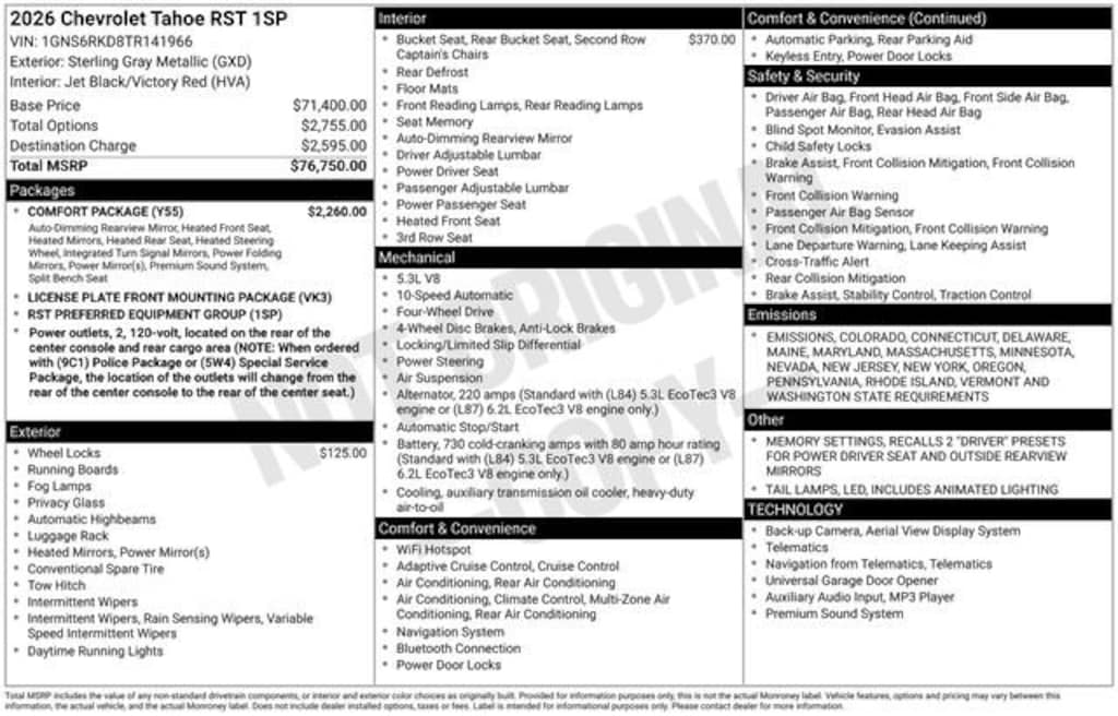 New 2026 Chevrolet Tahoe RST SUV