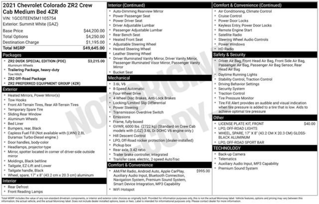Used 2021 Chevrolet Colorado 4WD ZR2 Truck Crew Cab