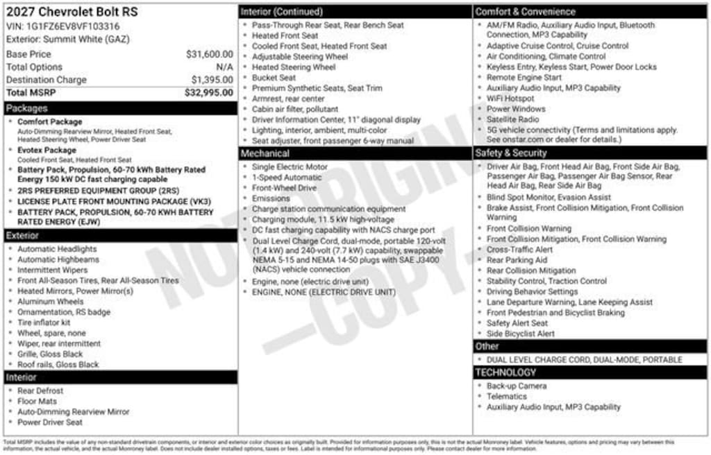 New 2027 Chevrolet Bolt RS SUV