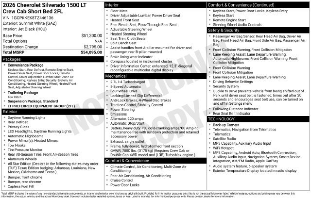 New 2026 Chevrolet Silverado 1500 LT (2FL) Truck Crew Cab