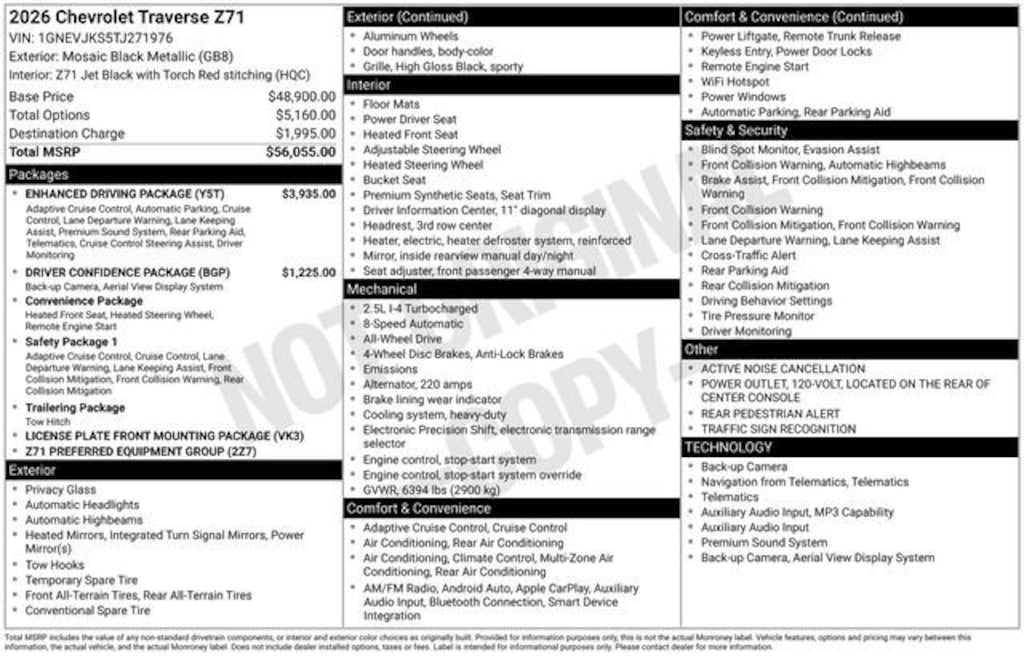 New 2026 Chevrolet Traverse Z71 SUV