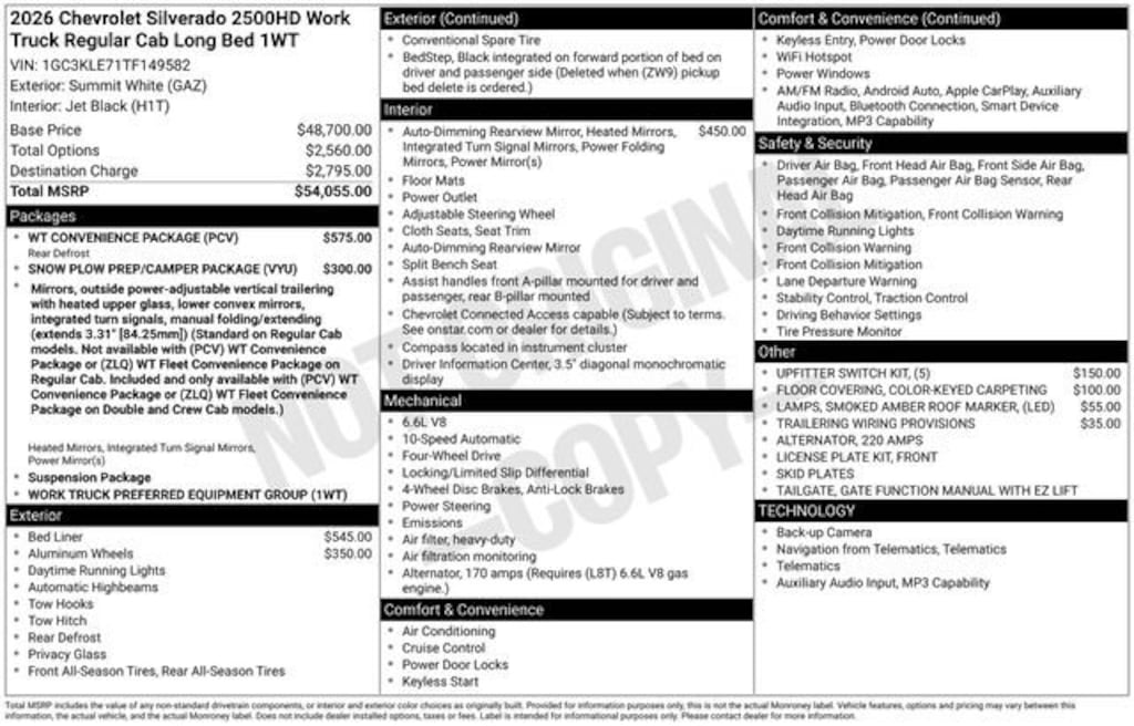 New 2026 Chevrolet Silverado 2500 HD WT Truck Regular Cab