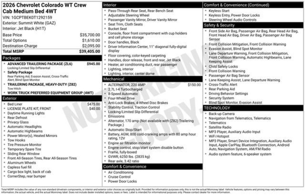 New 2026 Chevrolet Colorado WT Truck Crew Cab