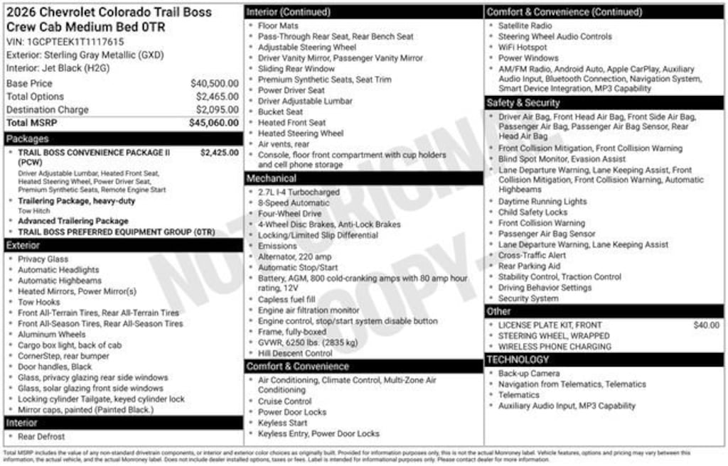 New 2026 Chevrolet Colorado Trail Boss Truck Crew Cab