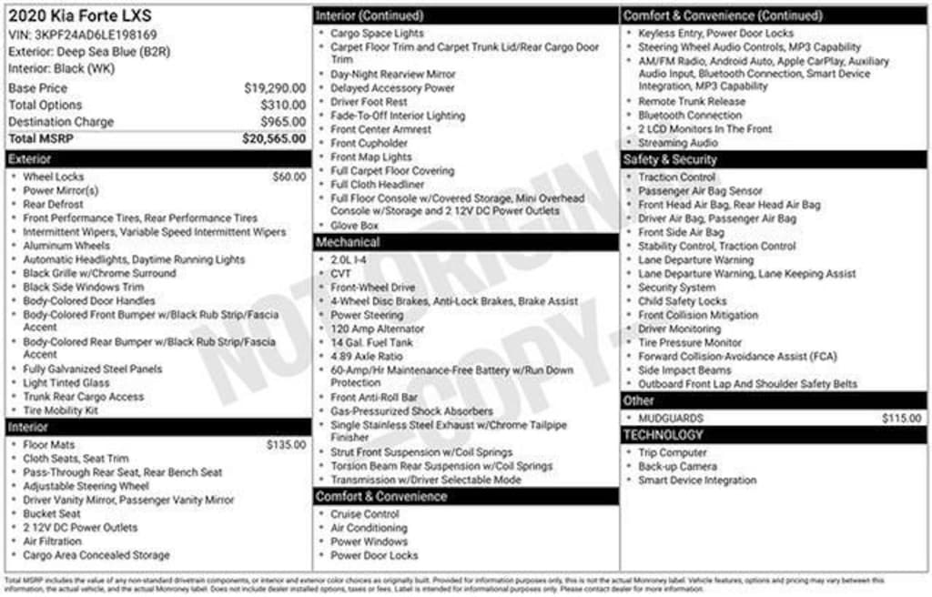 Used 2020 Kia Forte LXS Sedan